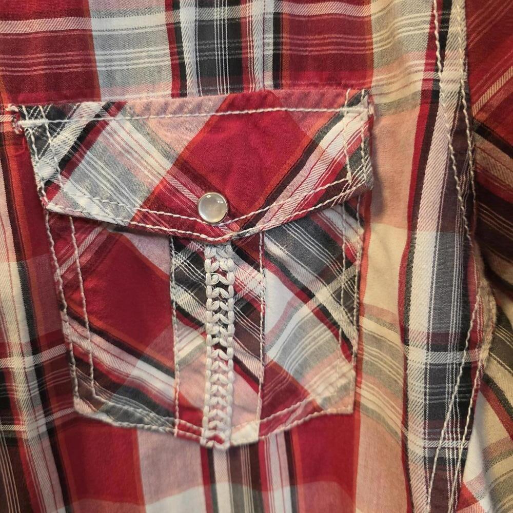 Surplus Men's Red Plaid Button-Up Shirt- XL - Picture 4 of 8